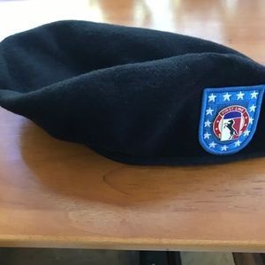 Army Black Beret Hat National Guard Wool Horse Patch Military NC 7 3/4 or XXL